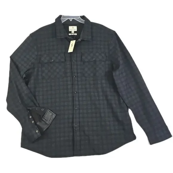 Scott James ~Men's Size XL~ Heavy Shirt Navy/Black Plaid Pearl Snap Button Down.